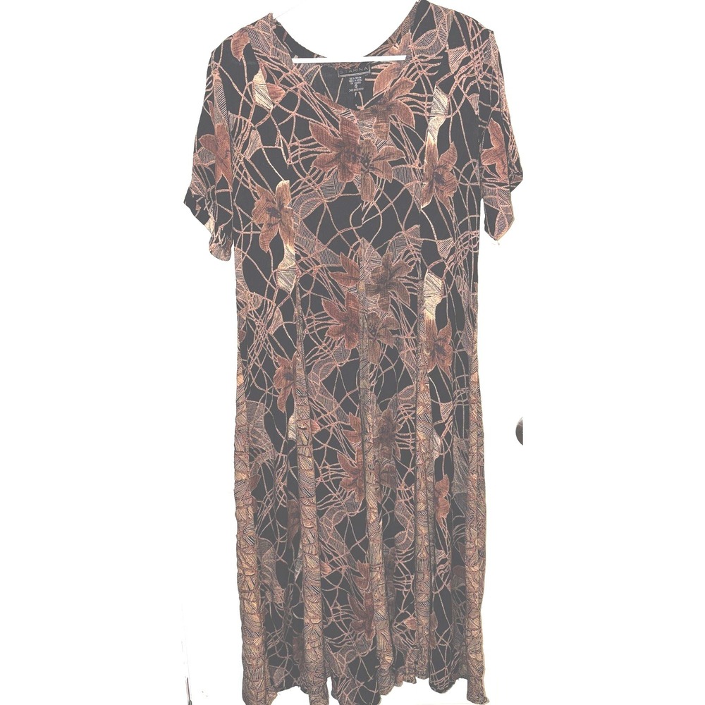 Starina Rayon Maxi Dress Women's Size Small Black Brown Floral Boho Tie Back